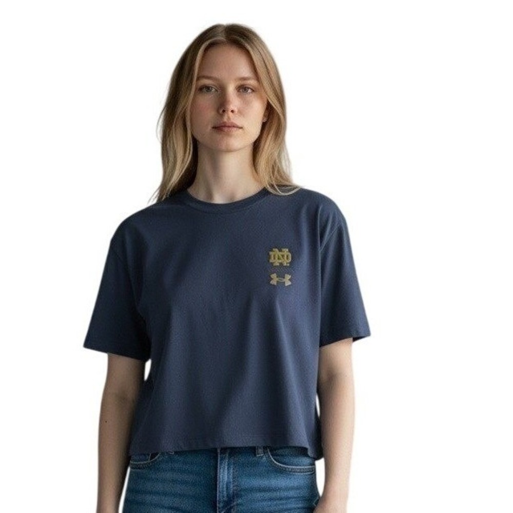 Under Armour Crop Boxy T Shirt Women XL Blue Notre Dame Fighting Irish Loose NEW